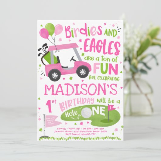 ゴルフ誕生日ホールインワンゴルフ1回目の誕生日パーティー 招待状 (スタンド正面)