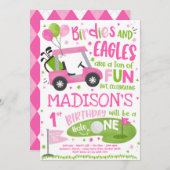 ゴルフ誕生日ホールインワンゴルフ1回目の誕生日パーティー 招待状 (正面/裏面)