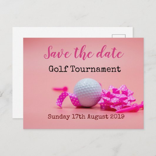 ゴルフ賞ゴルフ大会日付をピンクで保存 案内ポストカード (正面/裏面)