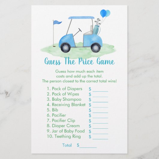 ゴルフ赤ちゃんシャワー価格ゲームを推測 (正面)