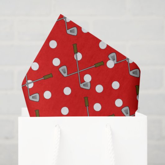 ゴルフ赤と白ボール及びクラブ 薄葉紙 (ギフトバッグ)