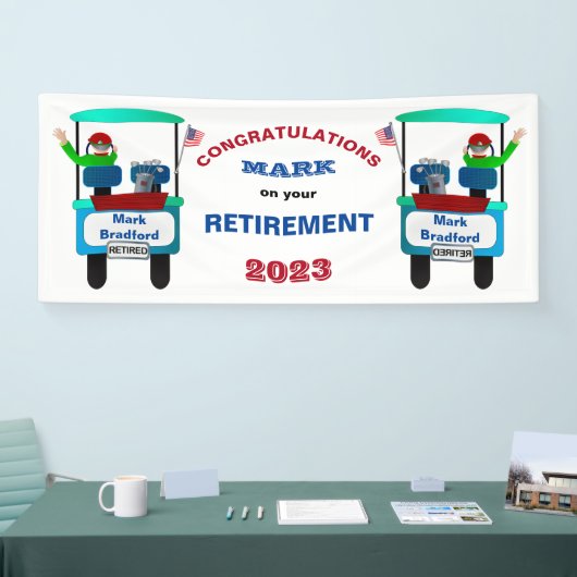 ゴルフ退職したカートでさよならを振るゴルフ 横断幕 (トレードショー)