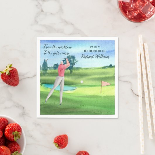 ゴルフ退職した場の水彩画ゴルフの男性 スタンダードカクテルナプキン (インサイチュ)