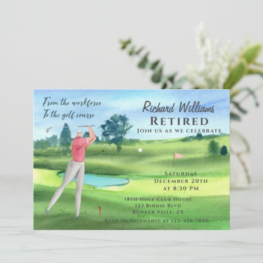 ゴルフ退職した場の水彩画ゴルフの男性 招待状 (スタンド正面)