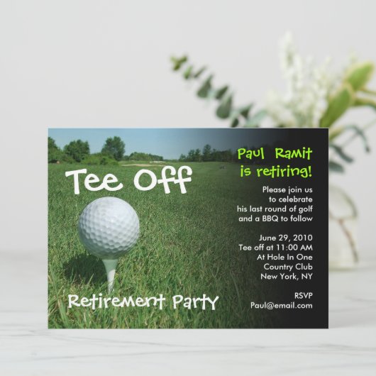 ゴルフ退職のパーティの招待状を離れたティー 招待状 (スタンド正面)