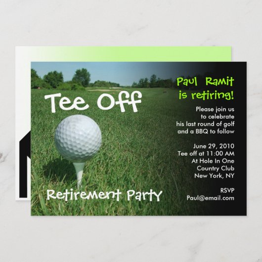 ゴルフ退職のパーティの招待状を離れたティー 招待状 (正面/裏面)