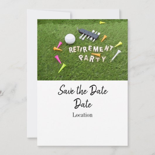 ゴルフ退職日をカラフルTeesで保存 招待状 (正面)