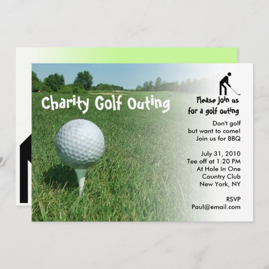 ゴルフ遠出の慈善のパーティの招待状 招待状 (正面/裏面)