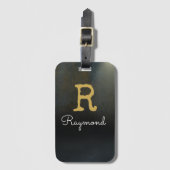ゴルフ金ゴールドイニシャルと名前(黒) ラゲッジタグ (正面縦)