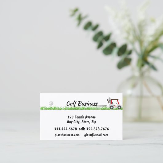 ゴルフ関連のビジネスカート，ターフ，用品 名刺 (スタンド正面)