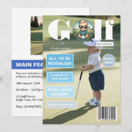 ゴルフ雑誌の表紙風 少年誕生日パーティー 招待状