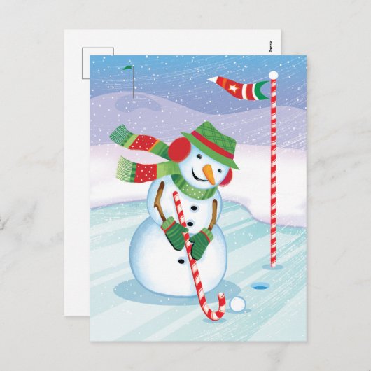 ゴルフ雪だるまクリスマスキャンディーケインクラブ葉書 シーズンポストカード (正面/裏面)