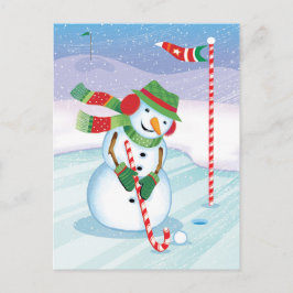 ゴルフ雪だるまクリスマスキャンディーケインクラブ葉書 シーズンポストカード