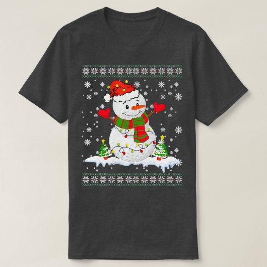 ゴルフ雪だるまクリスマスパジャマ醜いティースポーツボール Tシャツ (デザイン正面)