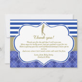 ゴルフ青い金ゴールドのサンキューカードのベビーシャワー サンキューカード (正面)