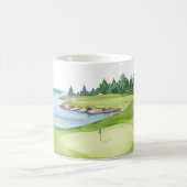 ゴルフ風光明媚なゴルフコースの水色 コーヒーマグカップ (中央)