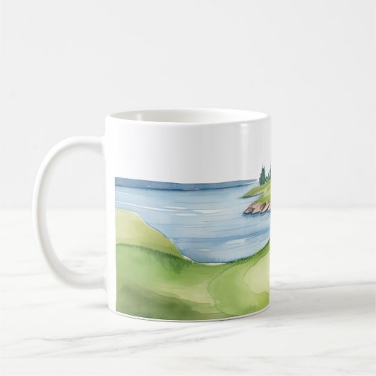 ゴルフ風光明媚なゴルフコースの水色 コーヒーマグカップ (左)