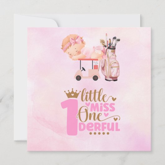 ゴルフ1歳のゴルファー1年の誕生日ピンク 招待状 (正面)