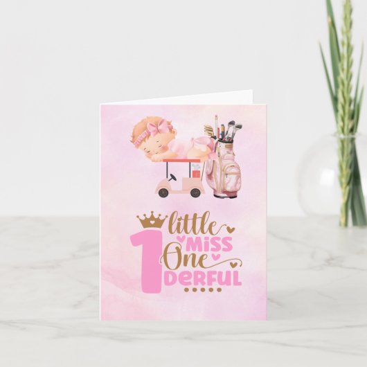 ゴルフ1歳のゴルファー1年の誕生日ピンク 招待状 (正面)