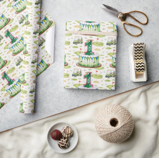 ゴルフ1歳のゴルフ選手1歳の誕生日の第1位 ラッピングペーパー (クラフト)