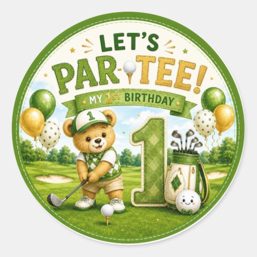 ゴルフ1歳の誕生日パーティー ラウンドシール (正面)