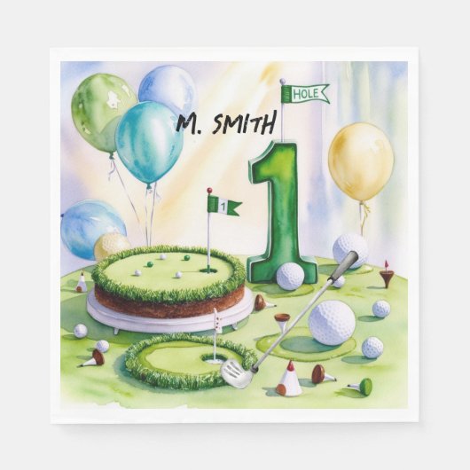 ゴルフ1歳の誕生日1年ゴルファー名付き スタンダードランチョンナプキン (正面)