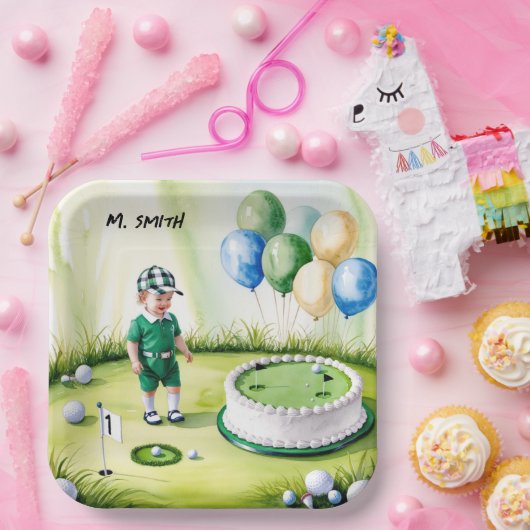 ゴルフ1歳の誕生日1年ゴルファー名付き ペーパープレート (パーティー)