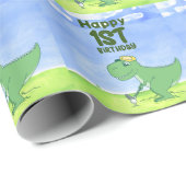 ゴルフ1歳の誕生日1歳の恐竜がゴルフをしている ラッピングペーパー (ロールコーナー)