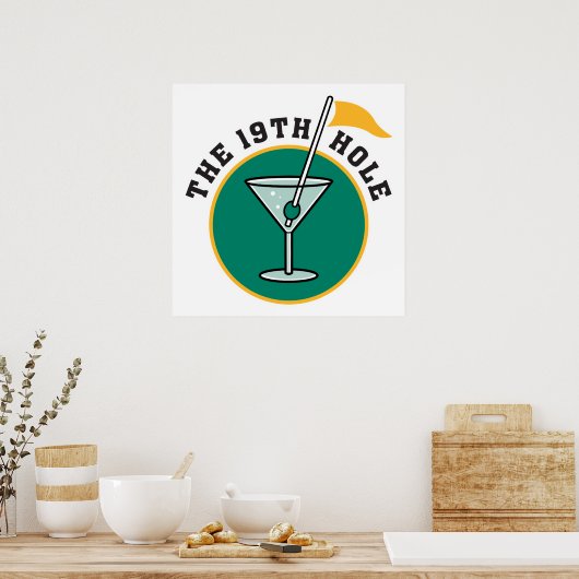 ゴルフ19ホール飲み物のタイムユーモア ポスター (キッチン)