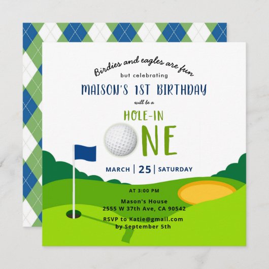 ゴルフ1stバースデーホールインワンパーティー招待状 招待状 (正面/裏面)
