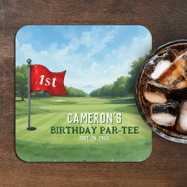 ゴルフ1st誕生日パーティーホールインワン スクエアペーパーコースター