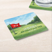 ゴルフ1st誕生日パーティーホールインワン スクエアペーパーコースター (アングル)