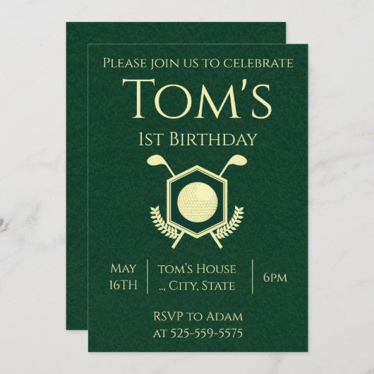 ゴルフ1st誕生日 招待状 (正面/裏面)