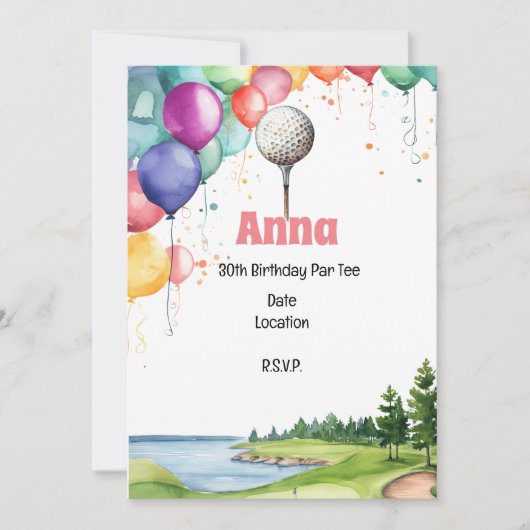 ゴルフ30歳誕生日パーティーwithバルーン 招待状 (正面)