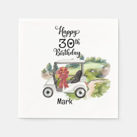 ゴルフ30thバースデーパーtee30thパーティー水色 スタンダードカクテルナプキン (正面)