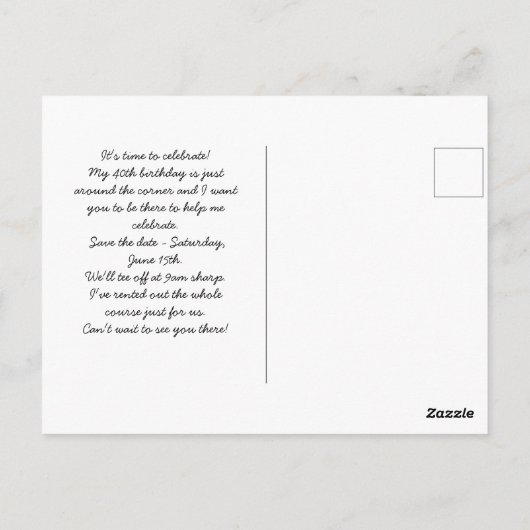 ゴルフ40th誕生日ゴルフパーティーの日付を保存 ポストカード (裏面)