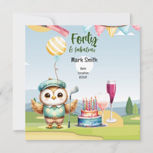 ゴルフ40th誕生日パーティーゴルファー誕生日 招待状 (正面)