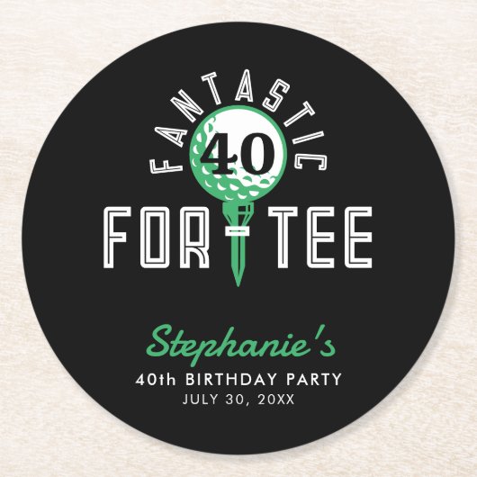 ゴルフ40th誕生日パーティーファンタスティックfor-Teeブラック ラウンドペーパーコースター (正面)