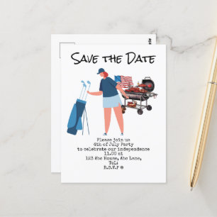 ゴルフ4th 7月Save the Date Independence Day ポストカード