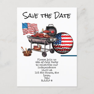 ゴルフ4th 7月Save the Date Independence Day ポストカード