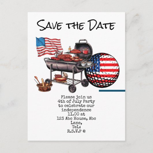 ゴルフ4th 7月Save the Date Independence Day ポストカード (正面)