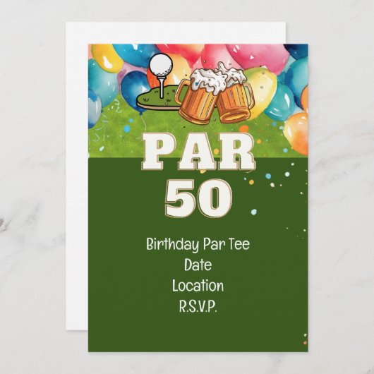 ゴルフ50歳の誕生日 ゴルフとビール 招待状 (正面/裏面)