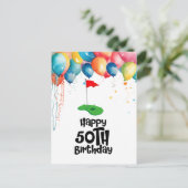 ゴルフ50歳の誕生日「ゴールデンスウィング:お祝い」 ポストカード (スタンド正面)