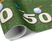 ゴルフ50番目の誕生日でゴルフボールと緑の上のティー ラッピングペーパー (ロールコーナー)
