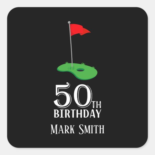 ゴルフ50番誕生日ゴルフの旗で スクエアシール (正面)