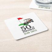 ゴルフ50番誕生日ゴルフの旗で スクエアペーパーコースター (アングル)