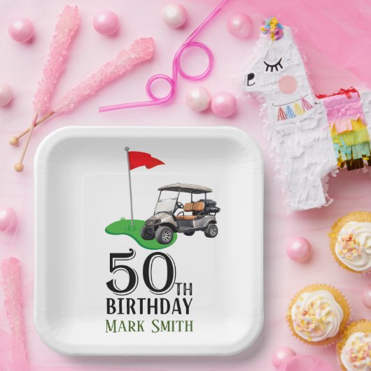 ゴルフ50番誕生日ゴルフの旗で ペーパープレート (パーティー)
