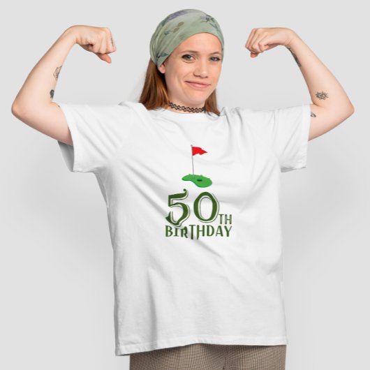 ゴルフ50番誕生日ゴルフの旗で Tシャツ