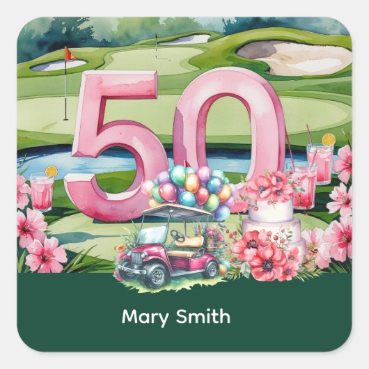 ゴルフ50番誕生日50番 スクエアシール (正面)