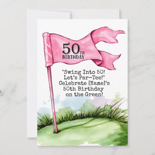 ゴルフ50誕生日女子ゴルファーピンクテーマ 招待状 (正面)